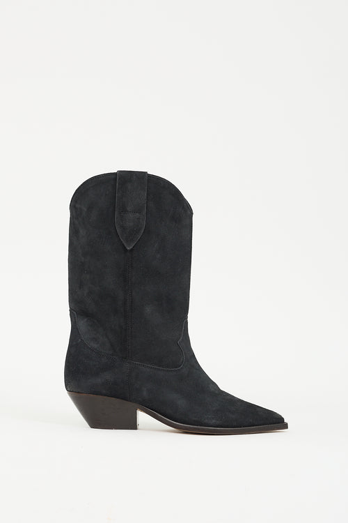 Isabel Marant Washed Black Suede Dahope Cowboy Boot