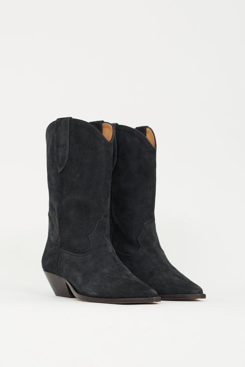 Isabel Marant Washed Black Suede Dahope Cowboy Boot