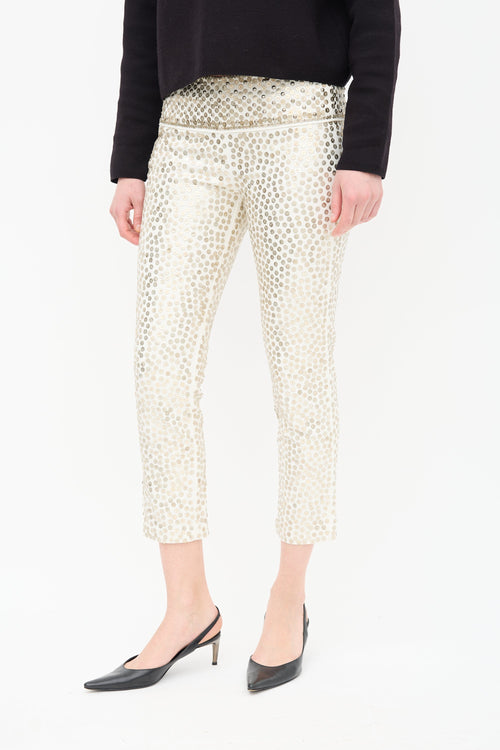 Isabel Marant White & Silver Sequin Cropped Trouser