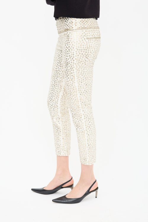 Isabel Marant White & Silver Sequin Cropped Trouser