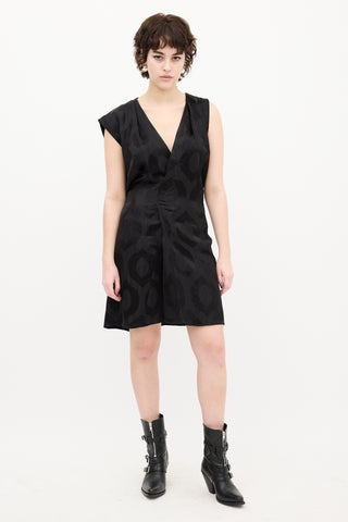 Isabel Marant Black Satin Printed V-Neck Dress