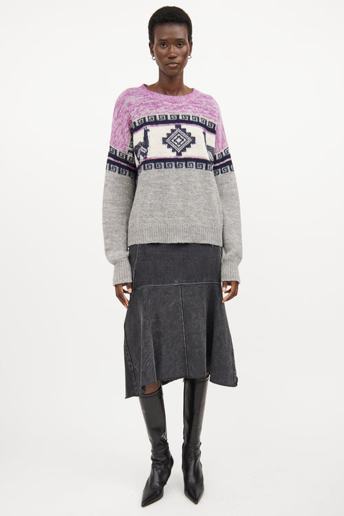 Isabel Marant Étoile Purple & Multicolour Wool Knit Intarsia Sweater