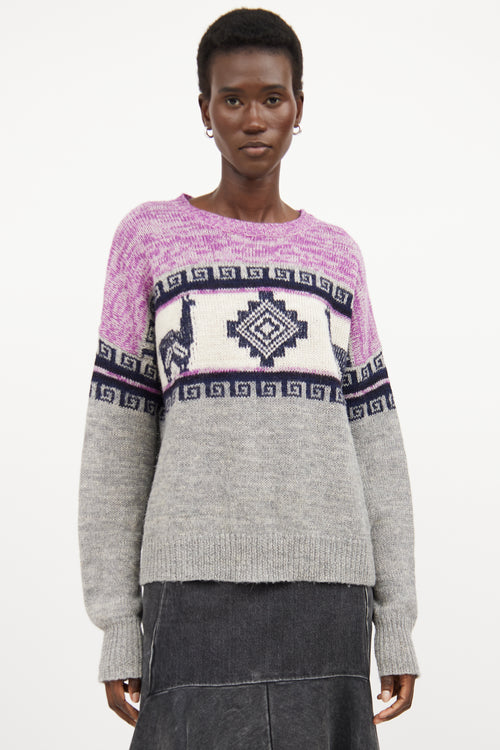 Isabel Marant Étoile Purple & Multicolour Wool Knit Intarsia Sweater