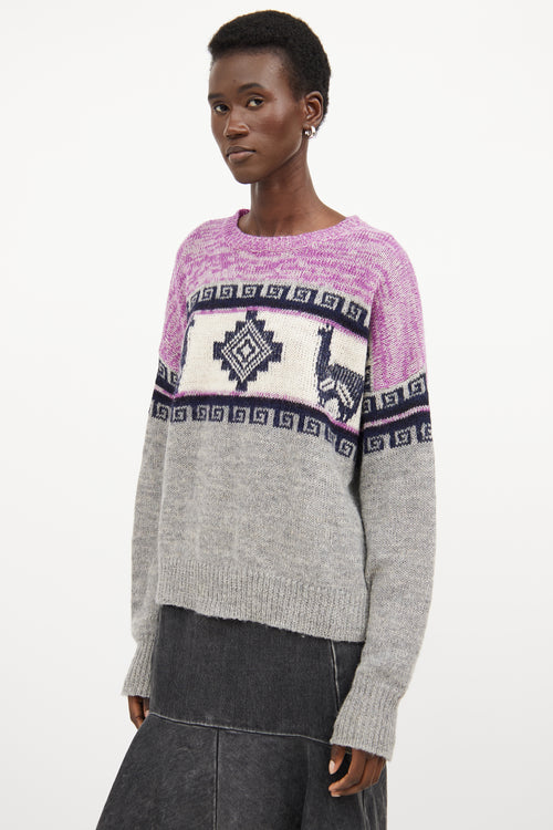 Isabel Marant Étoile Purple & Multicolour Wool Knit Intarsia Sweater