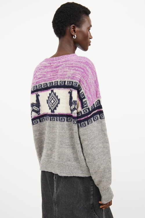 Isabel Marant Étoile Purple & Multicolour Wool Knit Intarsia Sweater