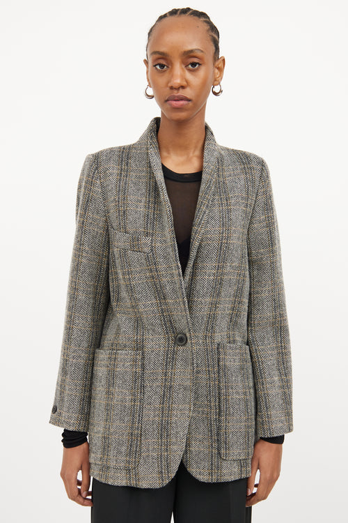 Isabel Marant Étoile Brown Herringbone Wool Long Sleeve Blazer