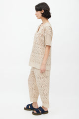 Issey Miyake Beige Eyelet Lace Co-Ord Set
