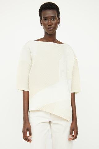 Issey Miyake Cream & Beige Pleated Top