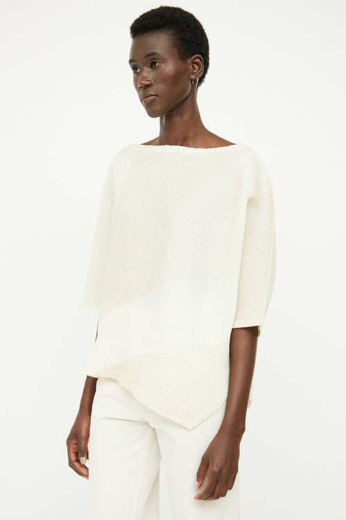 Issey Miyake Cream & Beige Pleated Top