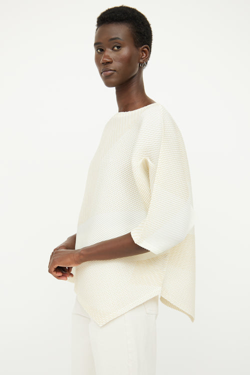 Issey Miyake Cream & Beige Pleated Top