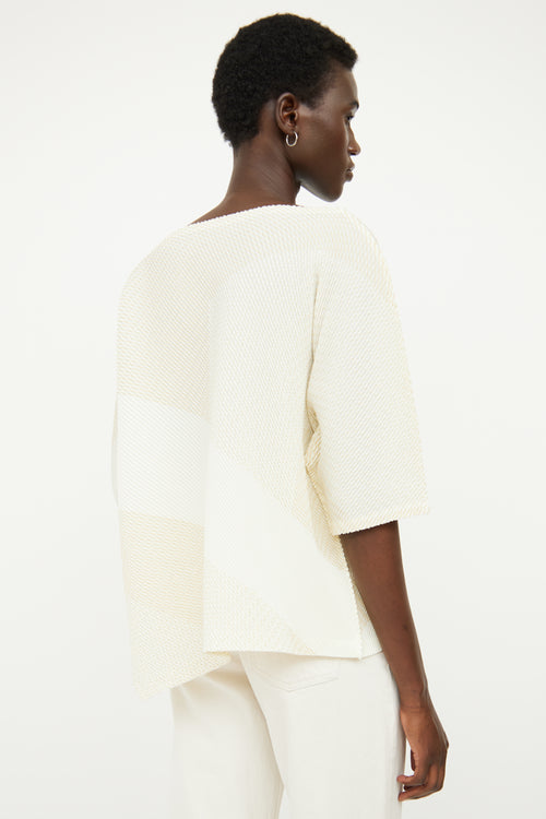 Issey Miyake Cream & Beige Pleated Top