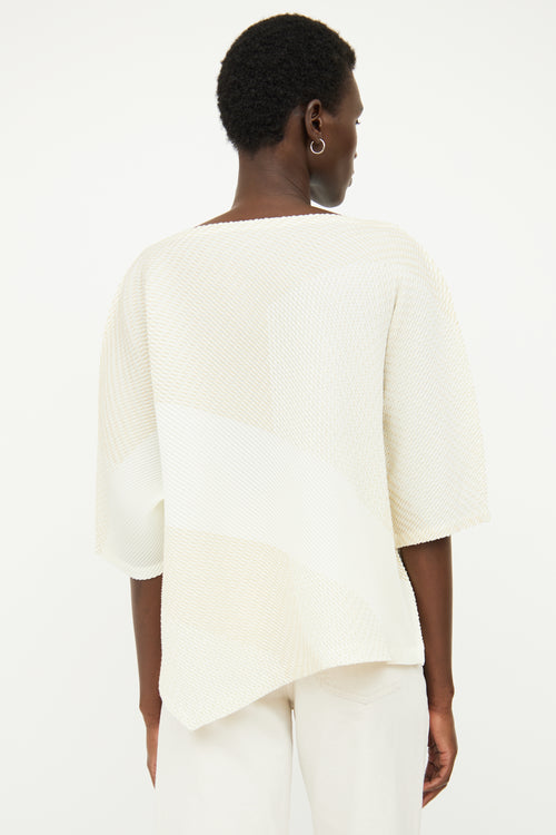 Issey Miyake Cream & Beige Pleated Top