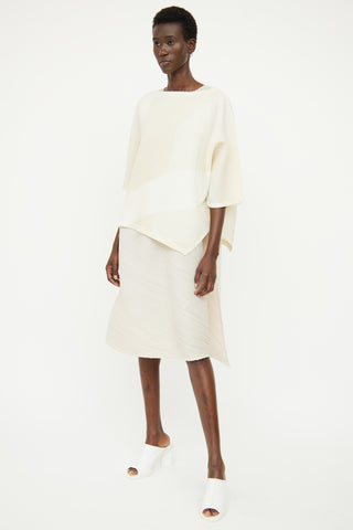 Issey Miyake Cream & Beige Pleated Top