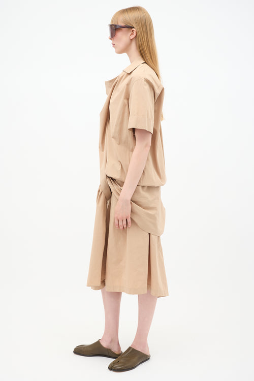 Issey Miyake Beige Short Sleeve Wrap Dress