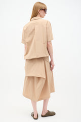 Issey Miyake Beige Short Sleeve Wrap Dress