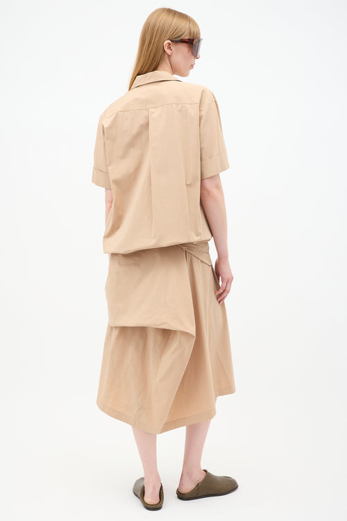 Issey Miyake Beige Short Sleeve Wrap Dress