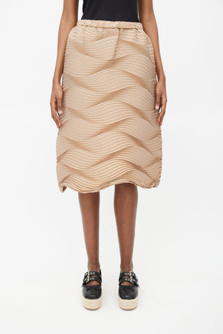 Issey Miyake Beige Silk Blend Wave Pleated Skirt