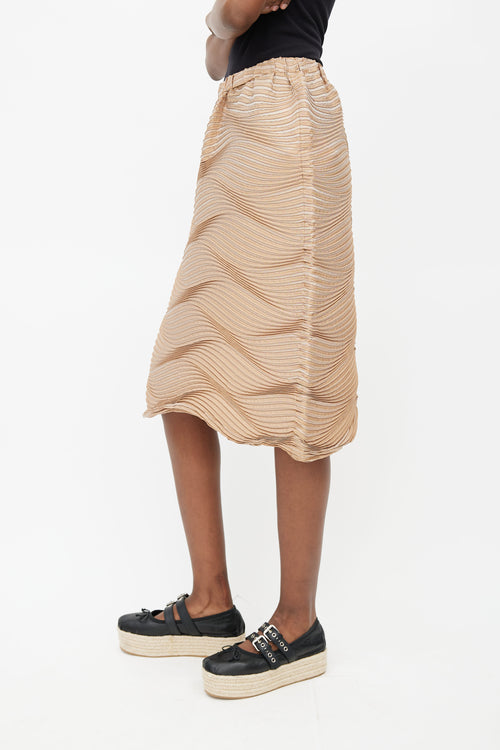 Issey Miyake Beige Silk Blend Wave Pleated Skirt