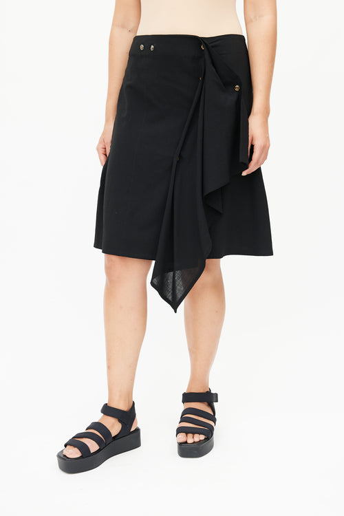Issey Miyake Black Asymmetrical Drape Skirt