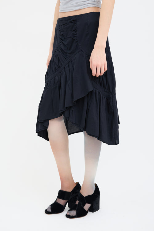 Issey Miyake Black Asymmetrical Ruched Midi Skirt