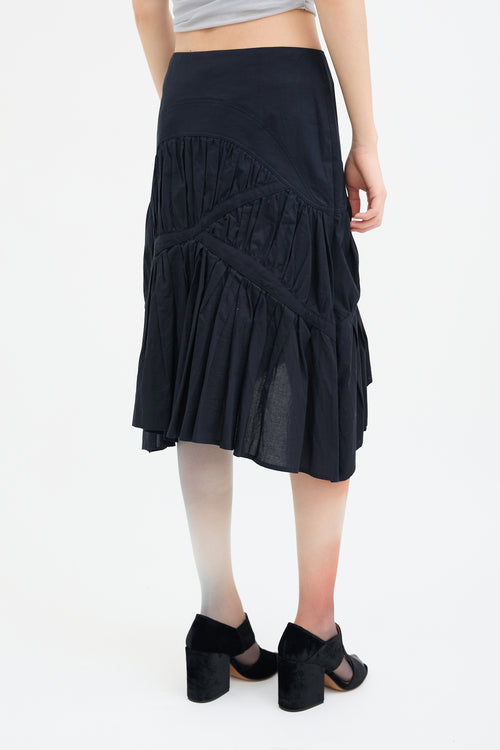 Issey Miyake Black Asymmetrical Ruched Midi Skirt