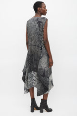 Issey Miyake Black & Grey Pleated Double Wrap Dress