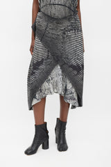 Issey Miyake Black & Grey Pleated Double Wrap Dress
