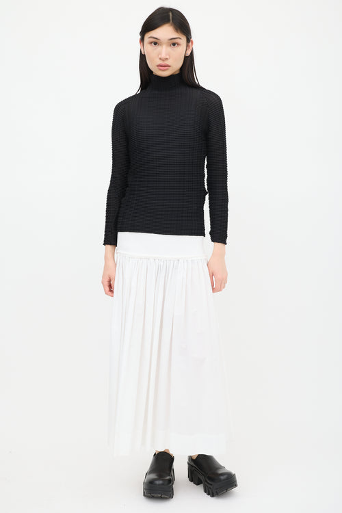 Issey Miyake Black Pleated Mock Neck Top