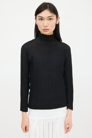 Issey Miyake Black Pleated Mock Neck Top