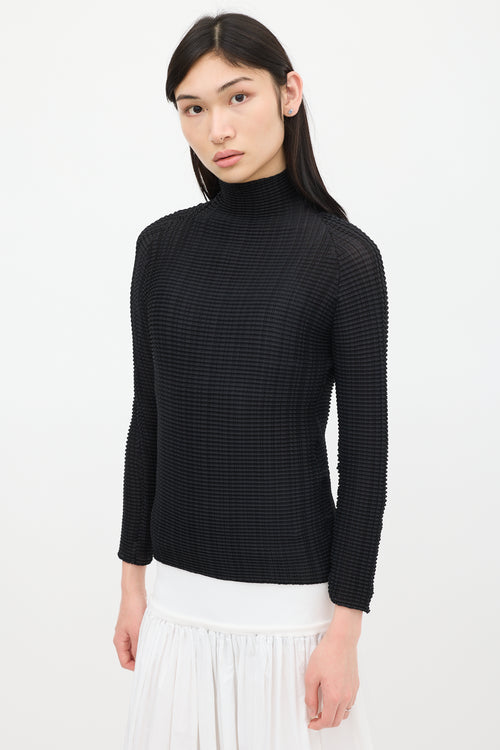 Issey Miyake Black Pleated Mock Neck Top