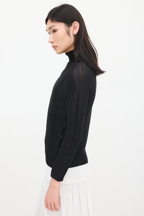 Issey Miyake Black Pleated Mock Neck Top