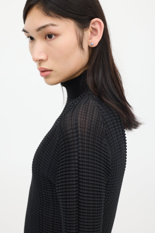 Issey Miyake Black Pleated Mock Neck Top