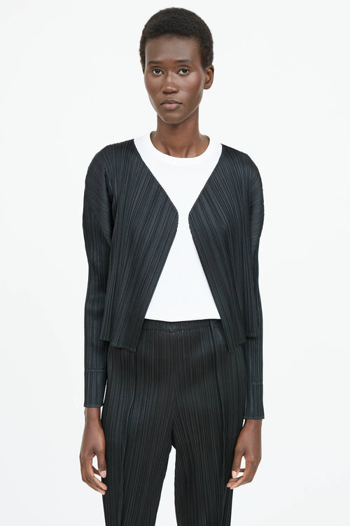 Pleats Please Issey Miyake Pleated Open Cardigan
