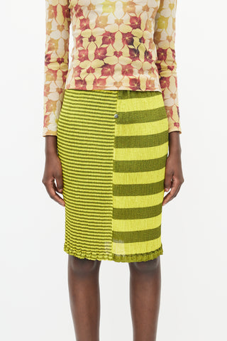 Issey Miyake Black & Yellow Striped Pleated Skirt