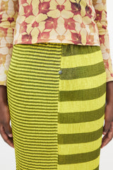 Issey Miyake Black & Yellow Striped Pleated Skirt