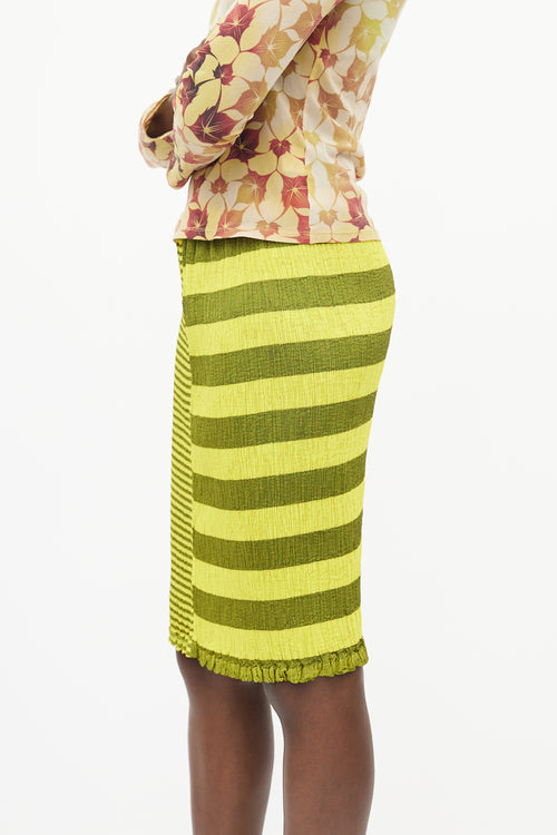 Issey Miyake Black & Yellow Striped Pleated Skirt