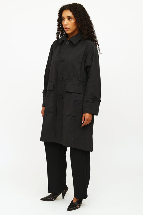 Issey Miyake Black Hooded Button Up Coat