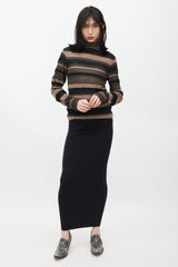 Issey Miyake Brown & Black Striped Ribbed Turtleneck