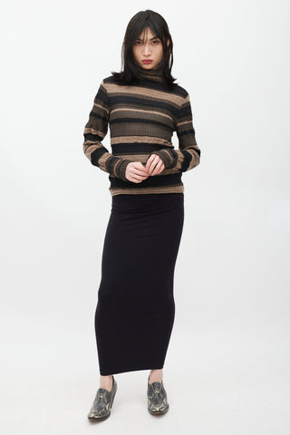 Issey Miyake Brown & Black Striped Ribbed Turtleneck