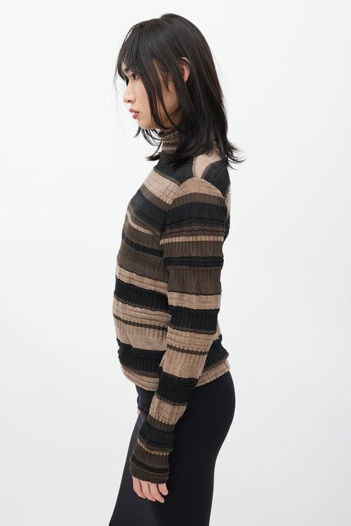 Issey Miyake Brown & Black Striped Ribbed Turtleneck