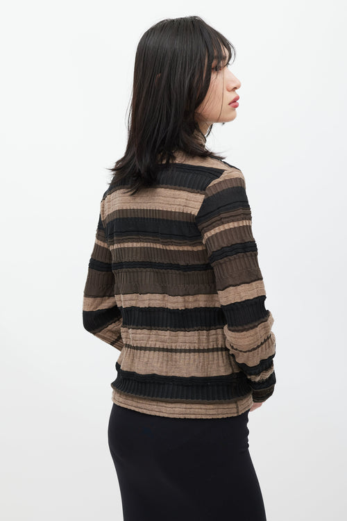 Issey Miyake Brown & Black Striped Ribbed Turtleneck