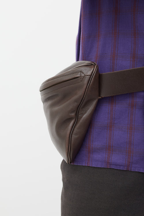 Issey Miyake Brown Leather Asymmetrical Belt Bag