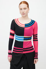 Issey Miyake Fuchsia Colour Block Stripe Top
