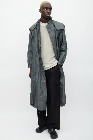 Issey Miyake Green Nylon Hooded Coat