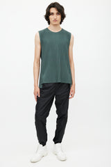 Issey Miyake Green Pleated Sleeveless Top