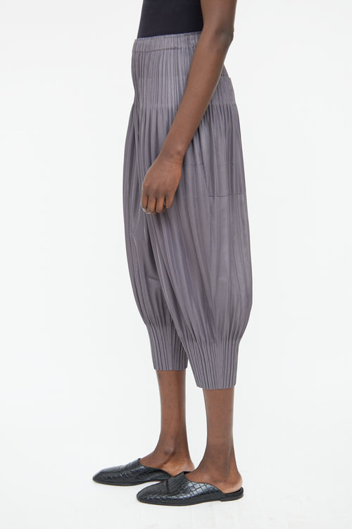 Pleats Please Issey Miyake Grey Pleated Cropped Pants