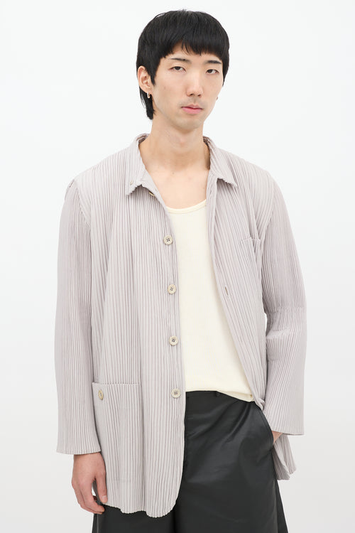 Issey Miyake Grey Pleated Three Pocket Padded Jacket