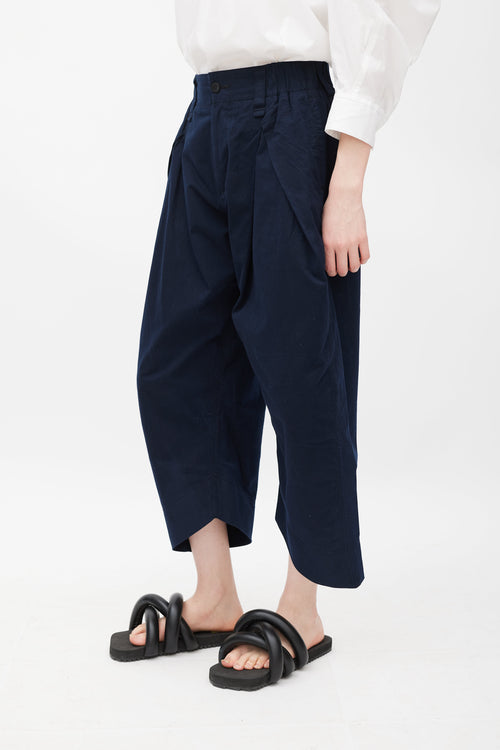 Issey Miyake Navy Pleated Cropped Trouser