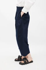 Issey Miyake Navy Pleated Cropped Trouser