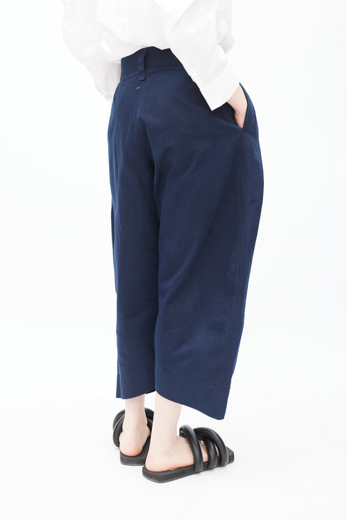 Issey Miyake Navy Pleated Cropped Trouser